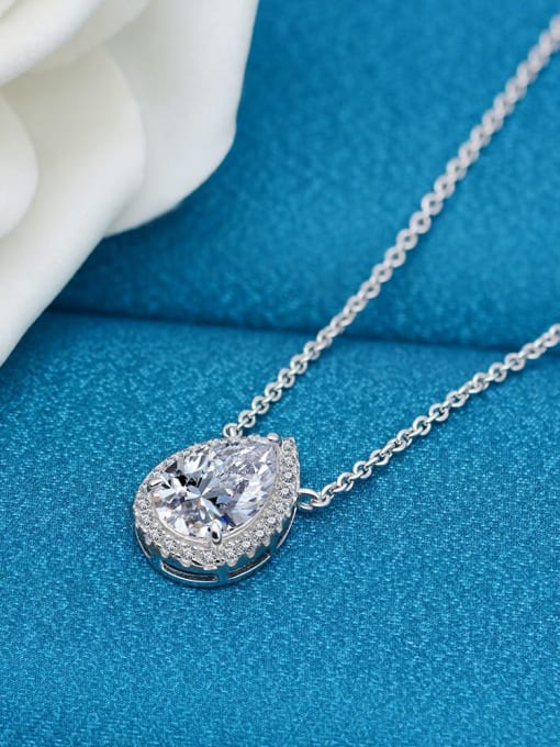 A&T Jewelry 925 Sterling Silver High Carbon Diamond Water Drop Dainty Necklace 1