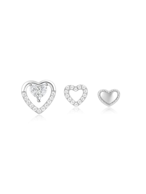 3 pieces per set in platinum 925 Sterling Silver Cubic Zirconia Heart Minimalist Stud Earring