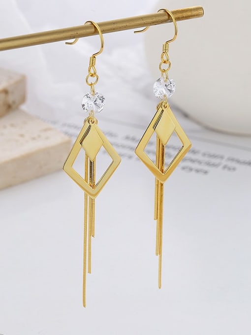 124r gold, about 3.9G, right 925 Sterling Silver Cubic Zirconia Geometric Trend Threader Earring