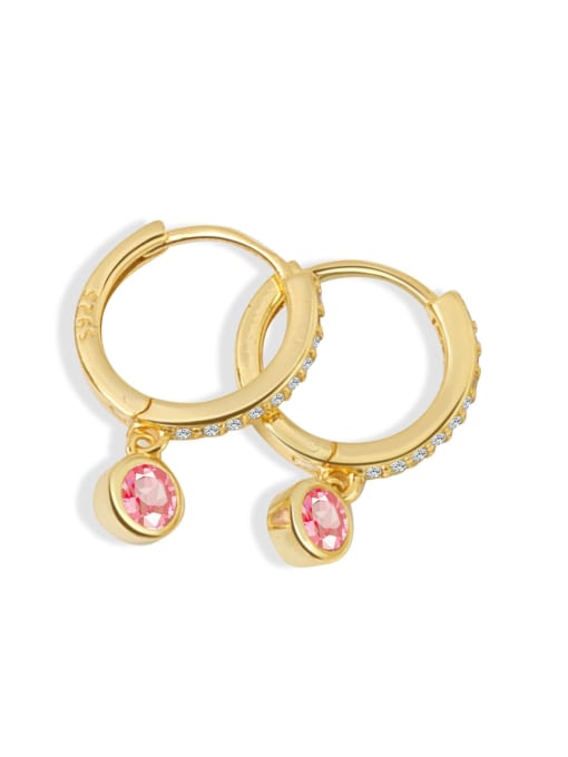 Pink  (18K Gold) 925 Sterling Silver Cubic Zirconia Geometric Minimalist Huggie Earring