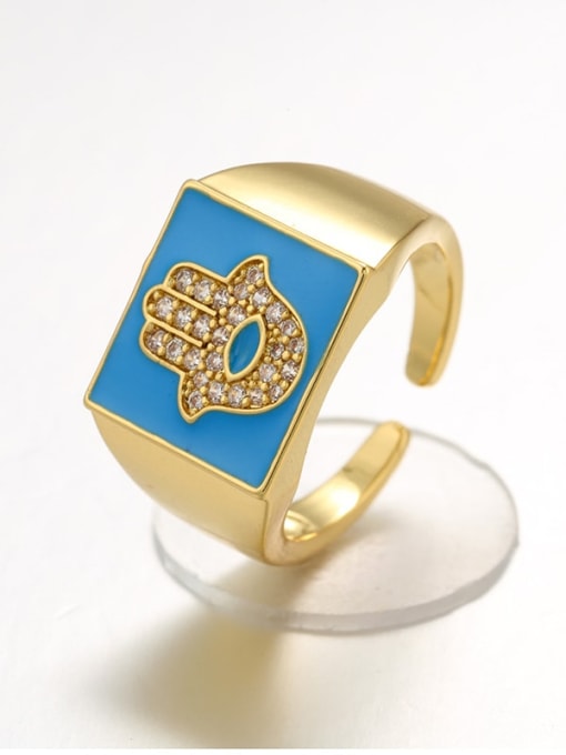Dark blue Brass Enamel Rhinestone Geometric Trend Band Ring