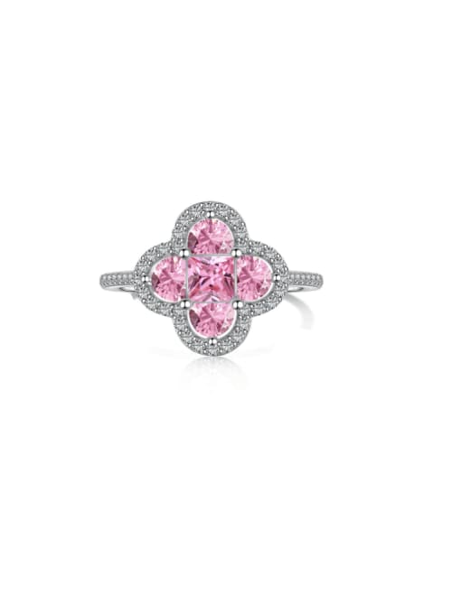 DY120712 S W PK 925 Sterling Silver Cubic Zirconia Clover Statement Cocktail Ring