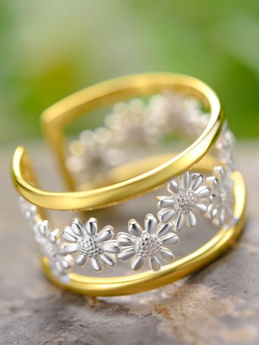 LOLUS 925 Sterling Silver Small fresh and more chrysanthemum natural fresh design Dainty Band Ring 1