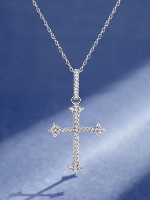 A&T Jewelry 925 Sterling Silver Cubic Zirconia Cross Minimalist Regligious Necklace 1