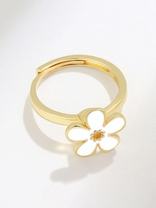 18k gold (white) 925 Sterling Silver Enamel Flower Cute  Can Be Rotated Band Ring