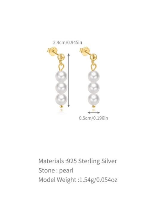 YUANFAN 925 Sterling Silver Imitation Pearl Tassel Minimalist Drop Earring 2