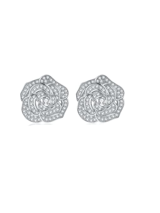 E255 Camellia Earrings 925 Sterling Silver Cubic Zirconia Flower Luxury Cluster Earring