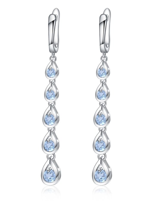 Tassel water drop sky blue  Earrings 925 Sterling Silver Natural Color Treasure Topaz Water Drop Artisan Long Drop Earring