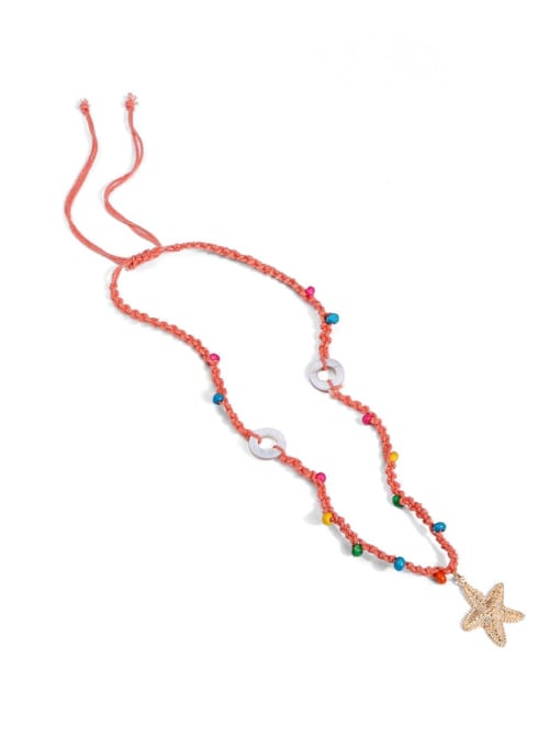 N70248 Alloy Shell Cotton Beads Rope  Star Hand-Woven Artisan Lariat Necklace