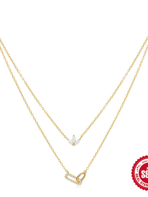 golden 925 Sterling Silver Cubic Zirconia Geometric Dainty Multi Strand Necklace