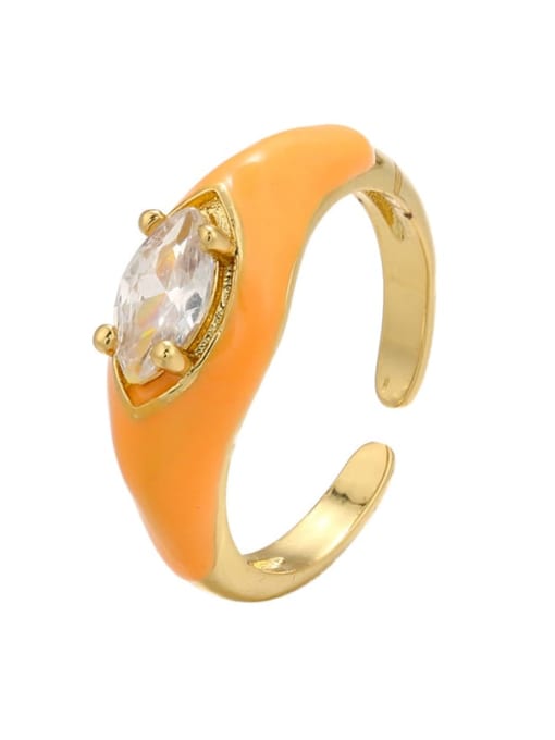 orange Brass Rhinestone Geometric Trend Band Ring