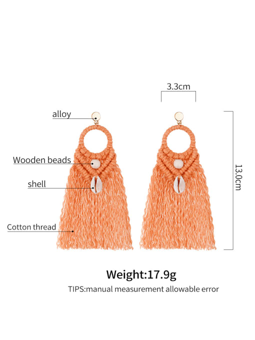 JMI Alloy Shell Cotton Tassel Bohemia  Hand-woven  Drop Earring 1