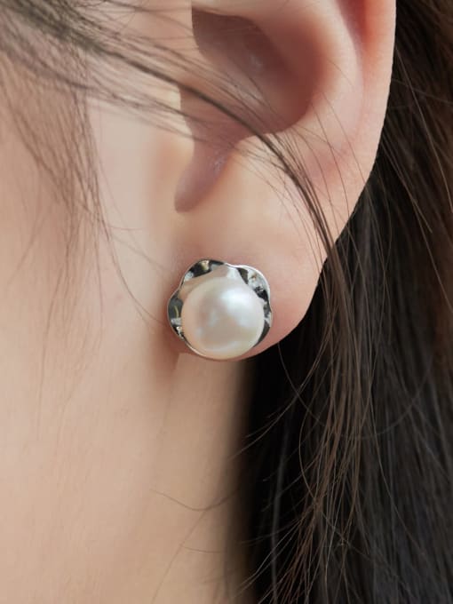 STL-Silver Jewelry 925 Sterling Silver Imitation Pearl Flower Minimalist Stud Earring 1