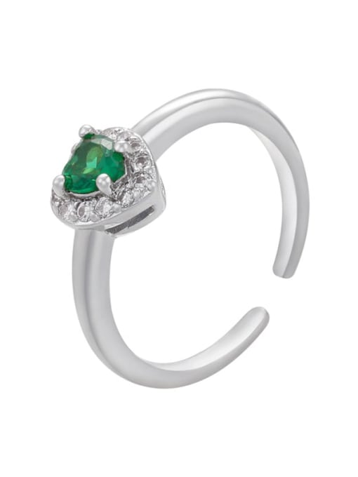 White Gold Green Brass Cubic Zirconia Heart Dainty Band Ring
