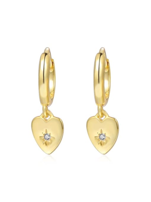 2309515 Gold 925 Sterling Silver Cubic Zirconia Heart Trend Huggie Earring