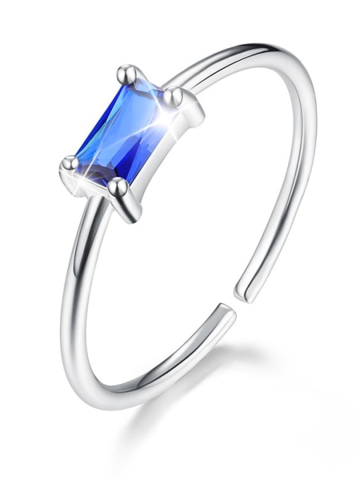 Silver Royal Blue ESD0044B2 925 Sterling Silver Cubic Zirconia Geometric Minimalist Band Ring