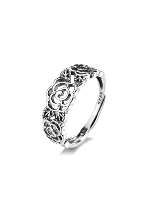 TAIS 925 Sterling Silver Hollow Flower Vintage Band Ring 0