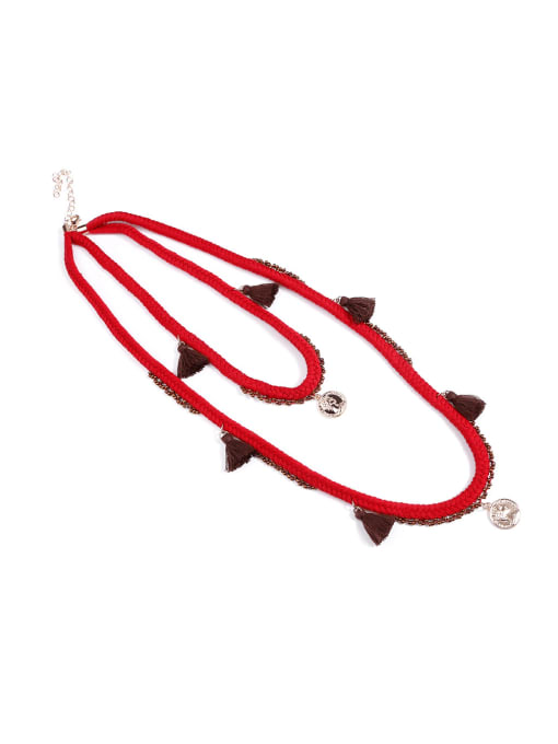 JMI Alloy Bead Cotton Rope Tassel Bohemia  Hand-Woven  Long Strand Necklace 1