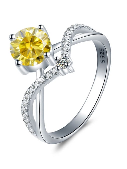 0.5 cT (yellow Mosan Diamond) 925 Sterling Silver Moissanite Geometric Dainty Band Ring