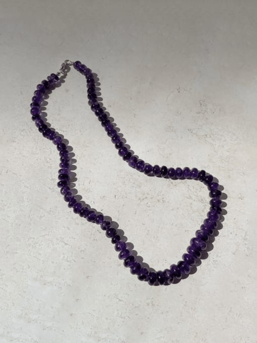 Purple knot 43cm Titanium Steel Natural Stone Geometric Bohemia Handmade Beaded Necklace