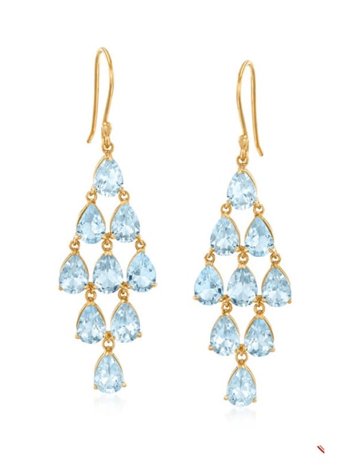 Golden+ Blue 925 Sterling Silver Cubic Zirconia Water Drop Luxury Hook Earring
