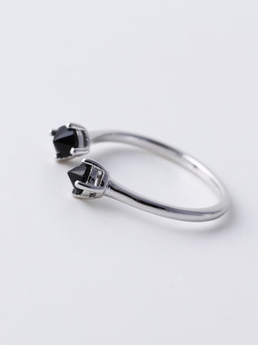 ACEE 925 Sterling Silver Cubic Zirconia Black Geometric Minimalist Band Ring 1