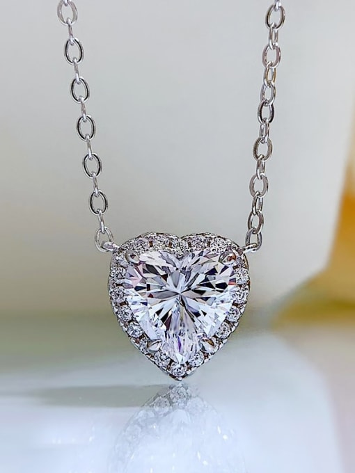 STL-Silver Jewelry 925 Sterling Silver High Carbon Diamond Heart Luxury Necklace 1