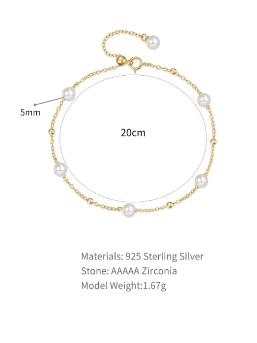YUANFAN 925 Sterling Silver Imitation Pearl Irregular Minimalist Link Bracelet 2