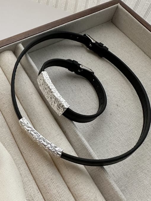 ARTTI 925 Sterling Silver Trend Geometric  Bracelet and Necklace Set 0