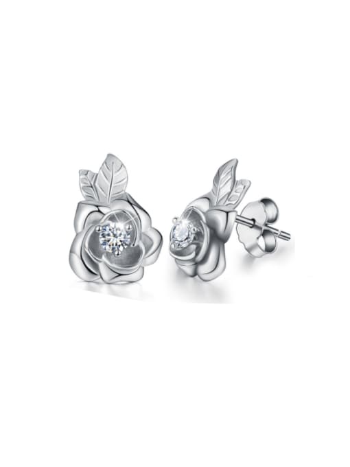 silvery 925 Sterling Silver Flower Artisan Stud Earring