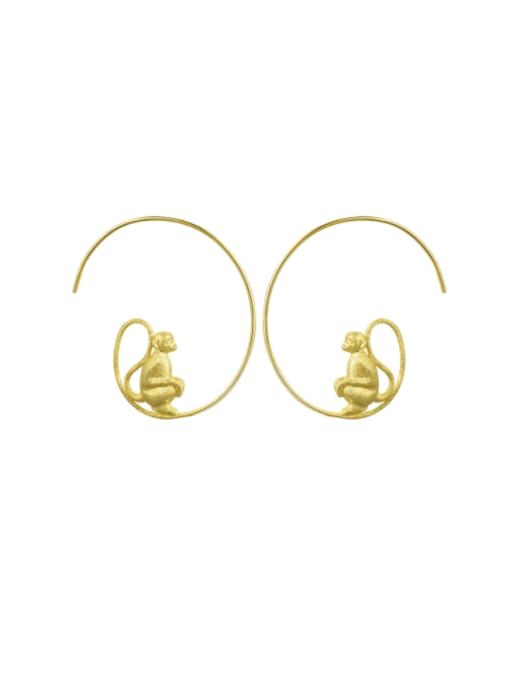 Gold (LFJC0019A) 925 Sterling Silver Monkey Artisan Hook Earring