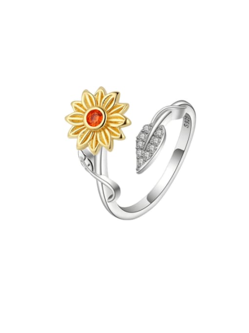 Platinum gold (fractional gold) 925 Sterling Silver Cubic Zirconia Flower Cute Band Ring