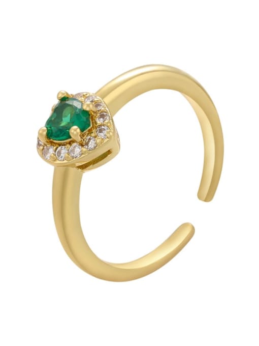 Golden green Brass Cubic Zirconia Heart Dainty Band Ring
