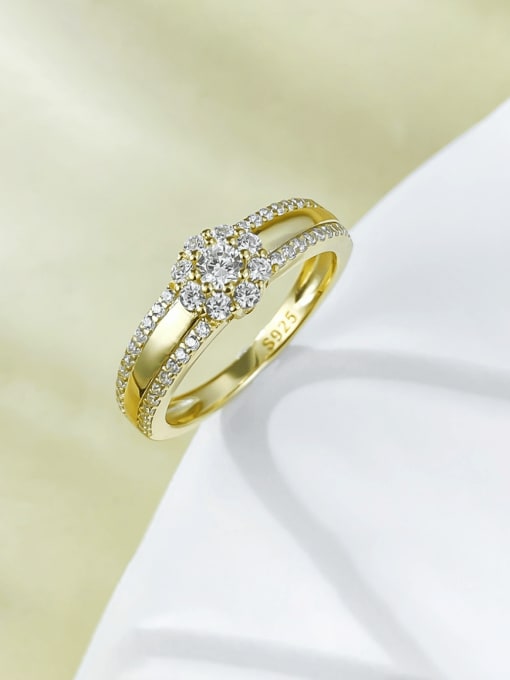 R925 Gold 925 Sterling Silver Cubic Zirconia Geometric Dainty Stackable Ring