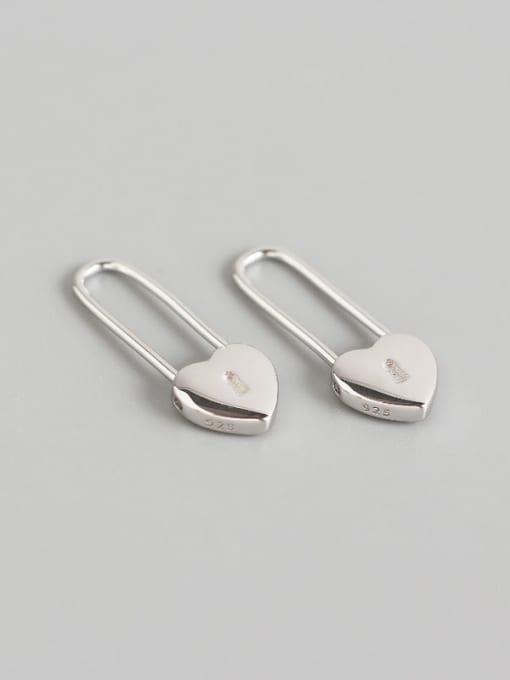 Platinum 925 Sterling Silver Heart Minimalist Pin Stud Earring