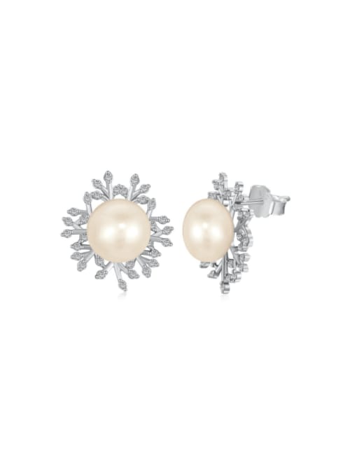 STL-Silver Jewelry 925 Sterling Silver Imitation Pearl Flower Vintage Stud Earring 0