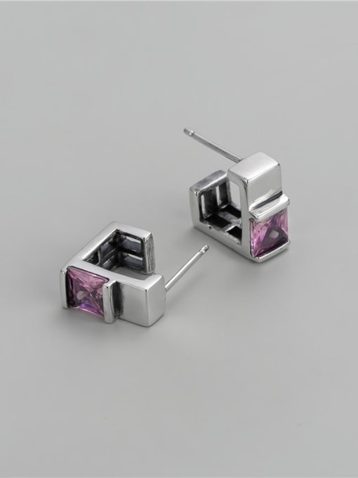 Pink 925 Sterling Silver Cubic Zirconia Square Minimalist Stud Earring