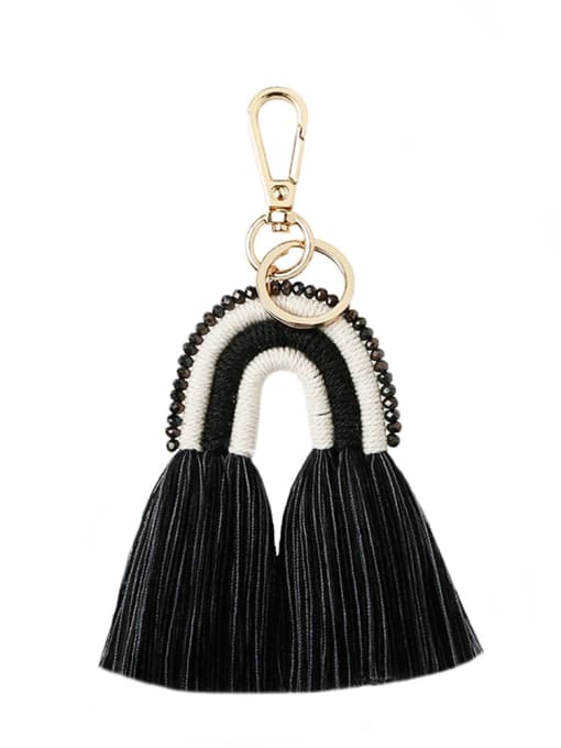 Black k68205 Alloy Bead Cotton Rope Rainbow Hand-Woven Bohemia Bag Pendant