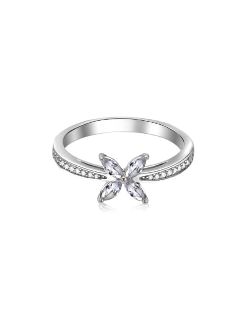 A&T Jewelry 925 Sterling Silver Cubic Zirconia Flower Minimalist Band Ring 0