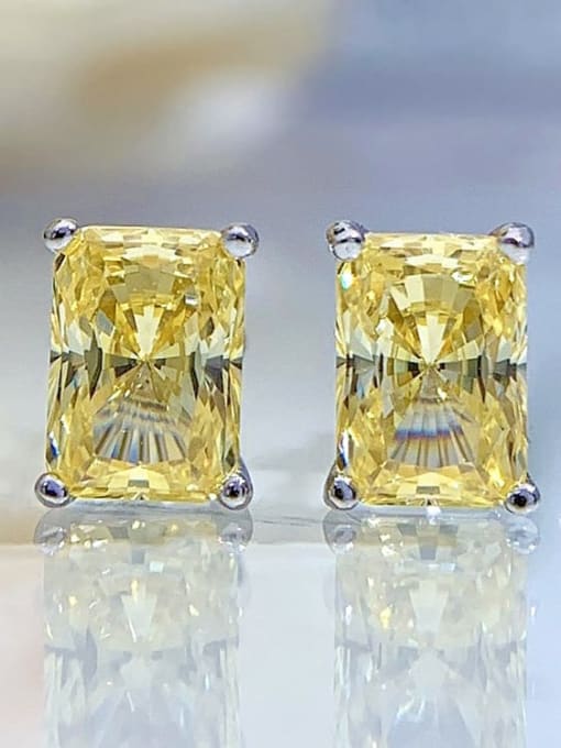 yellow 925 Sterling Silver High Carbon Diamond Geometric Luxury Stud Earring