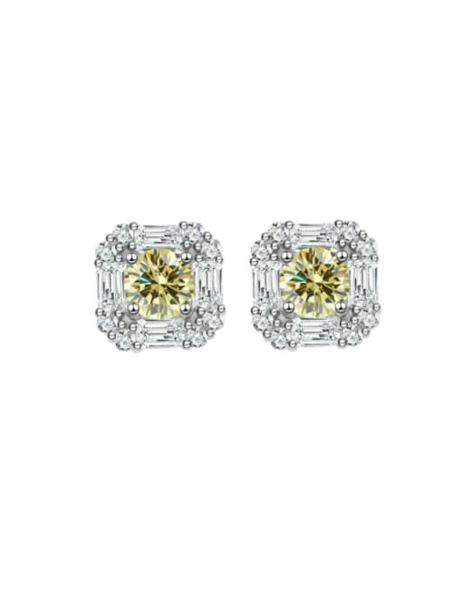 Yellow 925 Sterling Silver Cubic Zirconia Square Luxury Stud Earring