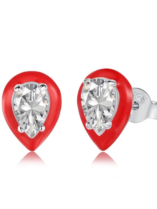 DY1D0214 S W WH 925 Sterling Silver Cubic Zirconia Enamel Heart Cute Stud Earring