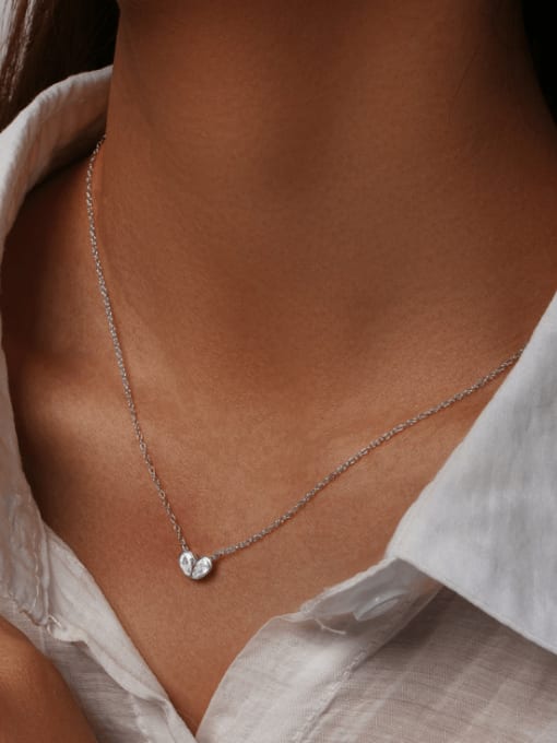 YUANFAN 925 Sterling Silver Cubic Zirconia Heart Minimalist Necklace 1