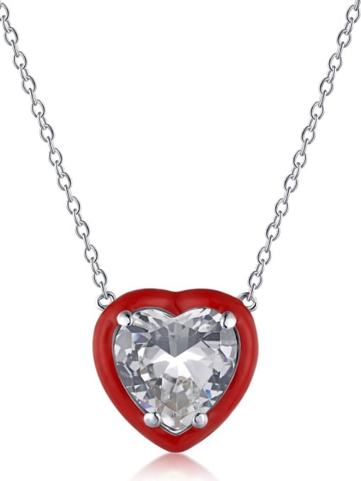 Platinum red DY190133 925 Sterling Silver Cubic Zirconia Heart Minimalist Necklace