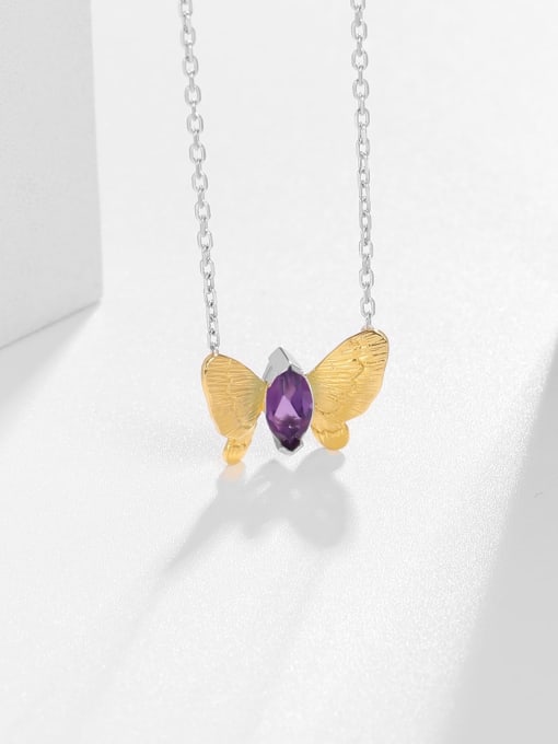 ZXI-SILVER JEWELRY 925 Sterling Silver Natural Stone Butterfly Minimalist Necklace 3