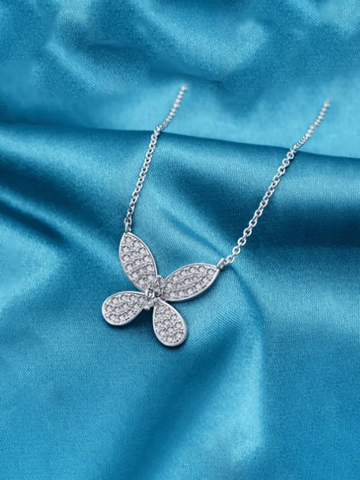 A&T Jewelry 925 Sterling Silver Cubic Zirconia Butterfly Dainty Necklace 2