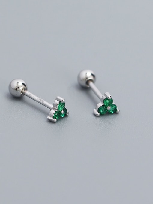 White gold+  green stone 925 Sterling Silver Cubic Zirconia Triangle Dainty Stud Earring