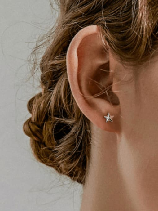 Jewel-Silver 925 Sterling Silver Pentagram Minimalist Stud Earring 1
