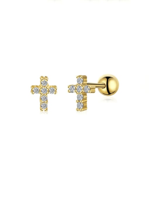 Gold G11D0028 S G WH 925 Sterling Silver Cubic Zirconia Cross Dainty Stud Earring