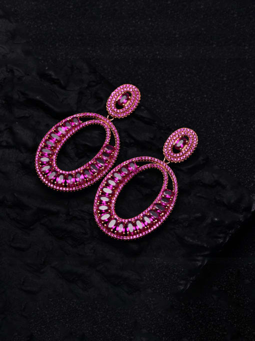 Pink tourmaline (about 14g) 925 Sterling Silver Cubic Zirconia Geometric Luxury Drop Earring